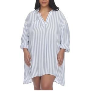 RAVIYA NWT‎ $58 swimsuit stripe cover up shirt dress 1X 20